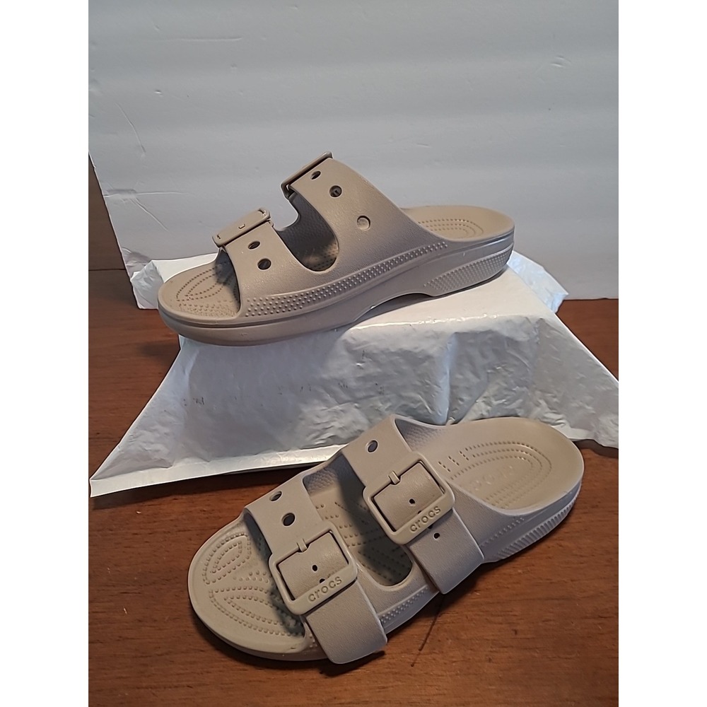 Crocs Brooklyn Two Buckle Low Wedge Khaki‎ SIZE 9
